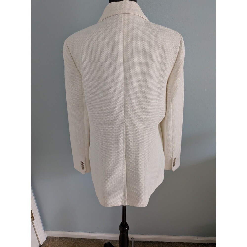 Ann Taylor Blazer Women 12 Ivory Single Breasted Lined Waffleweave Old Money New - Picture 10 of 14